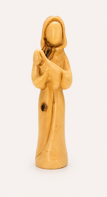 Modern Shepherd with Lamb – Olive Wood Statue
