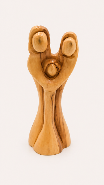 Rising Unity – Minimalist Olive Wood Holy Family Sculpture