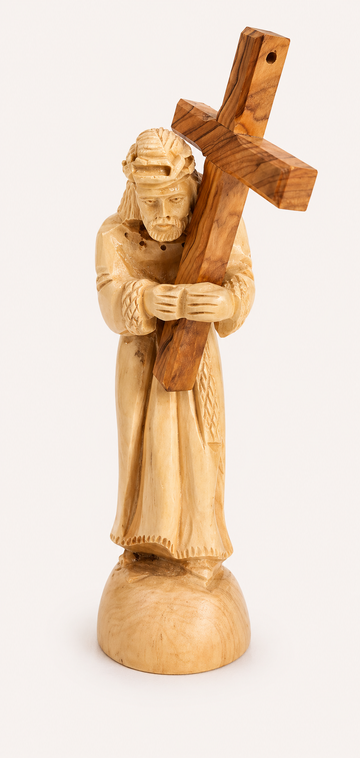 Christ Carrying the Cross – Hand-Carved Olive Wood Statue