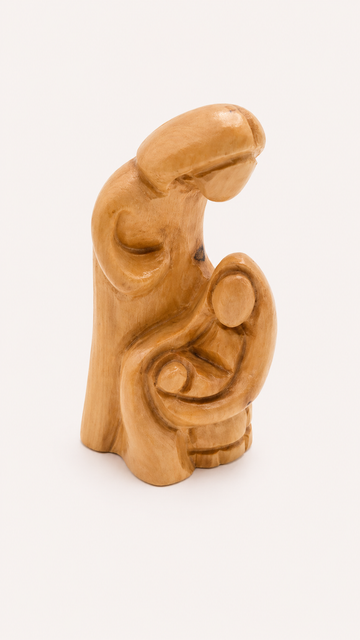 Humble Embrace – Minimalist Olive Wood Nativity Sculpture