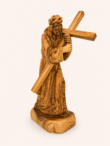 Jesus Bearing the Cross – Hand-Carved Olive Wood Sculpture
