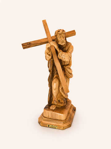 Jesus Carrying the Cross – Olive Wood Hand-Carved Statue