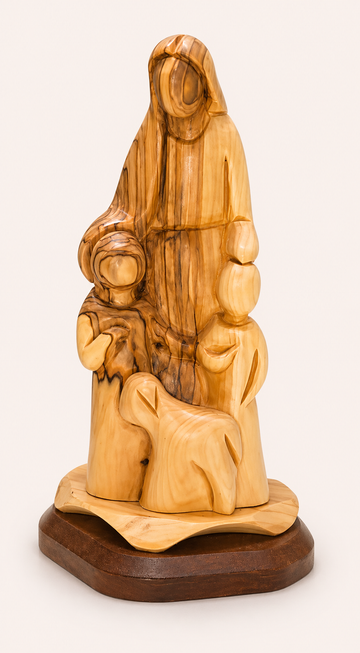 Modern Holy Family with Sheep – Olive Wood Statue