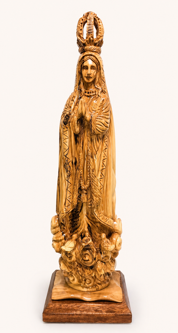 Crowned Virgin Mary – Olive Wood Statue ( Our Lady of Fatima )