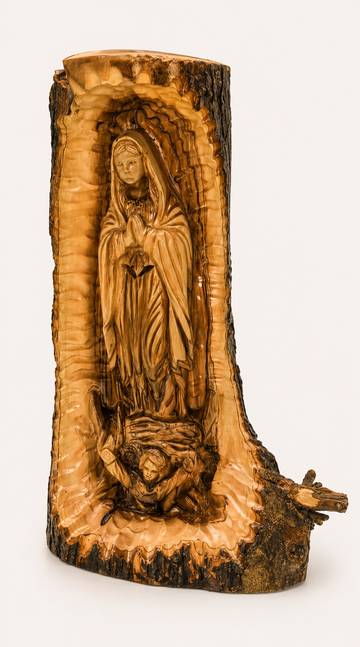 Our Lady of Guadalupe in Olive Wood Log