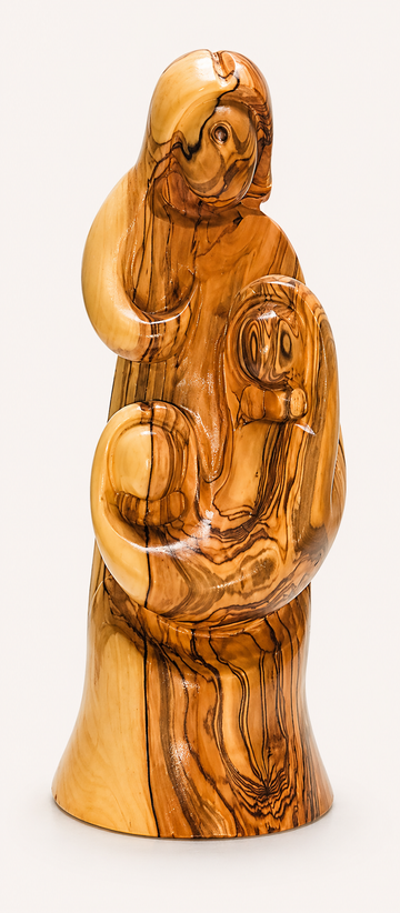 Embrace of Grace – Abstract Olive Wood Mother & Child Sculpture