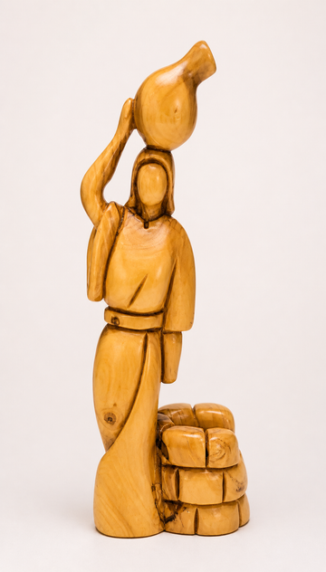 Woman Carrying Water – Minimalist Olive Wood Sculpture