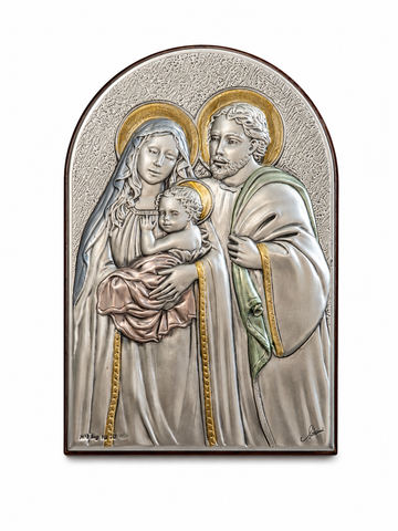 Holy Family Blessing Plaque – Classic Silver & Gold Arched Relief
