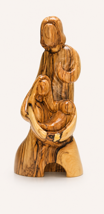 Shelter of Light – Abstract Olive Wood Holy Family Sculpture