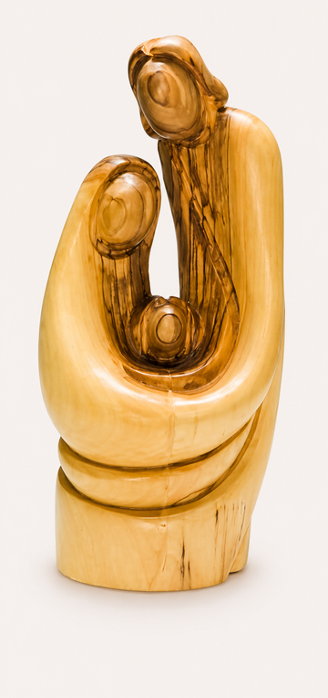 Cradle of Peace – Abstract Olive Wood Holy Family Sculpture