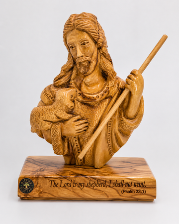 The Good Shepherd Bust with Psalm 23:1 – Hand-Carved Olive Wood from Bethlehem