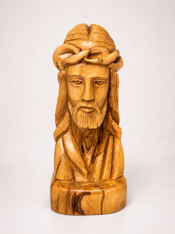 Jesus with Crown of Thorns Bust – Hand-Carved Olive Wood Sculpture