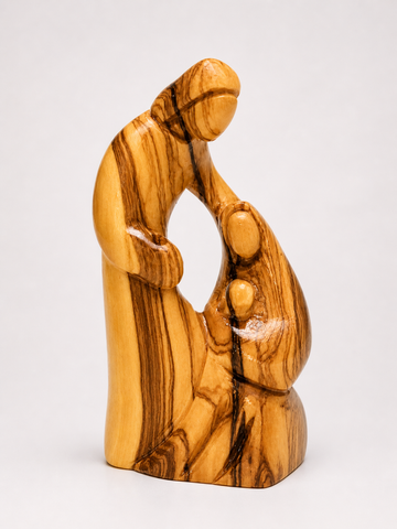 Abstract Holy Family with Child – Hand-Carved Olive Wood Sculpture