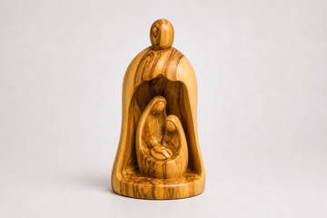 Holy Family Nativity in Shelter – Olive Wood Hand-Carved Sculpture