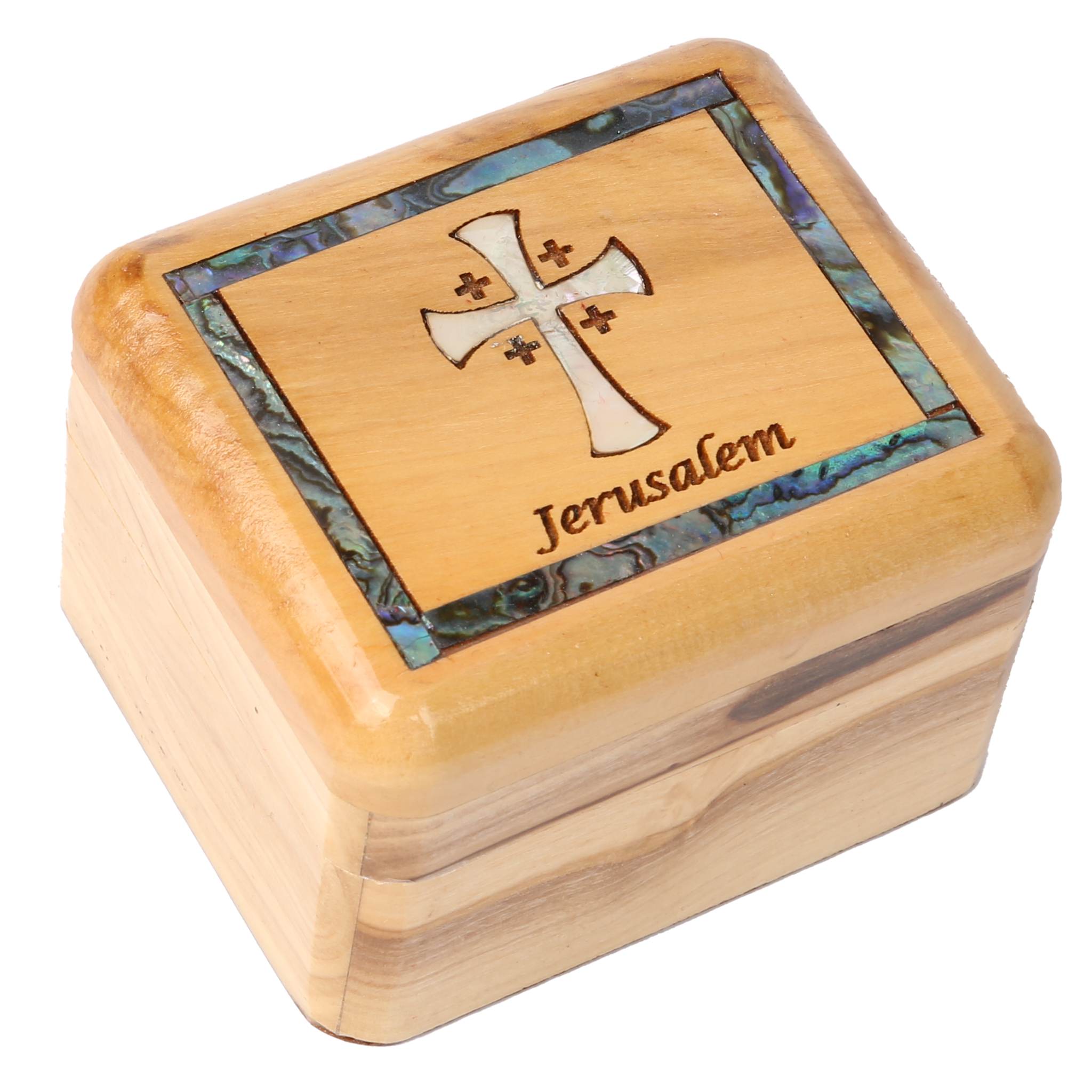 Olive Wood Box_ Mother of Pearl Broder and Jerusalem Cross