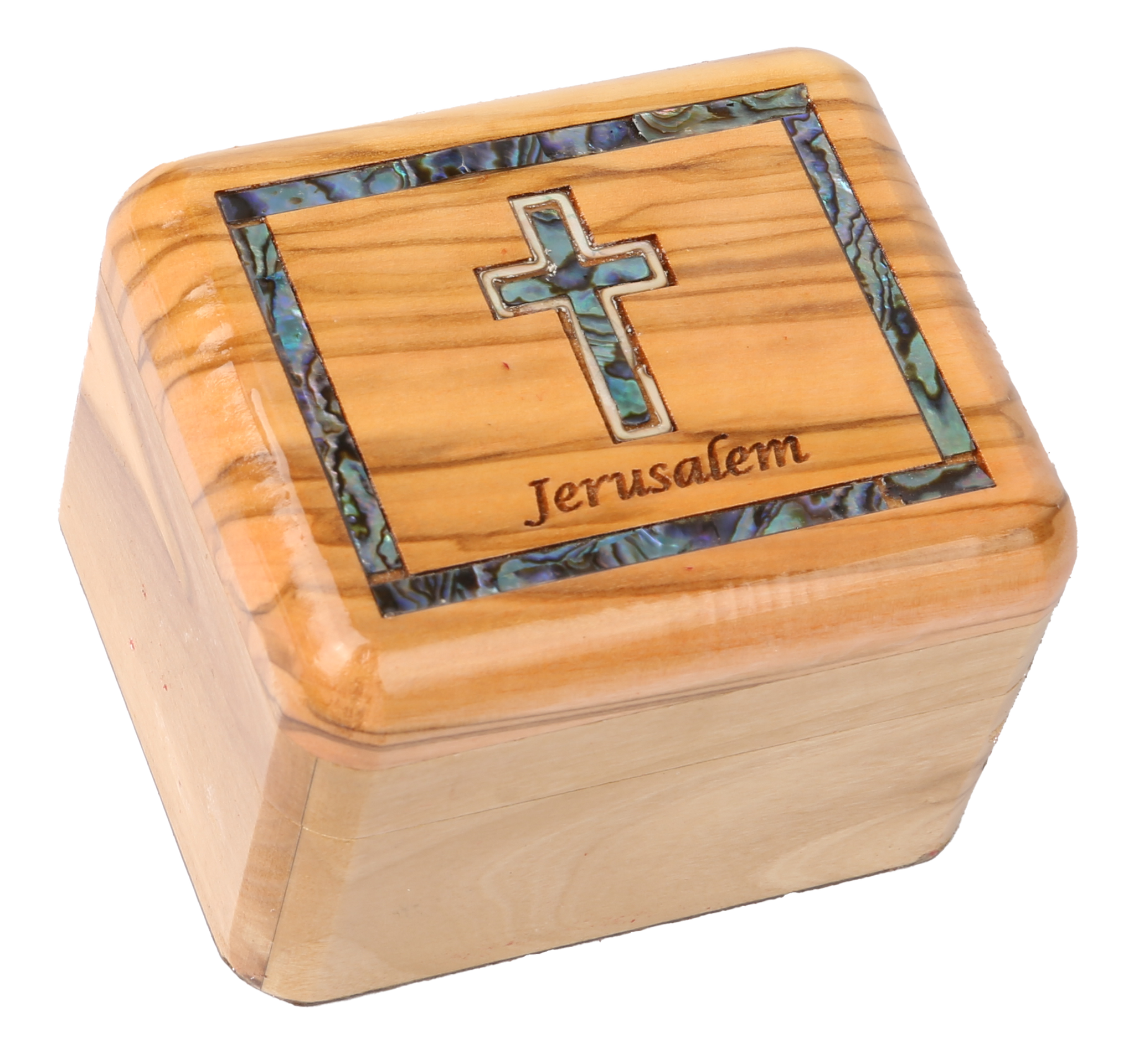 Olive Wood Box_ Mother of Pearl Broder and Latin Cross