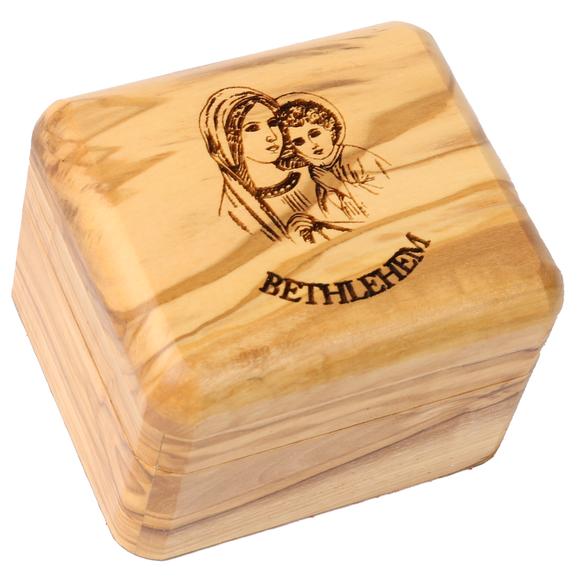 Olive Wood Box_Laser-engraved Virgin Mary with Baby Jesus