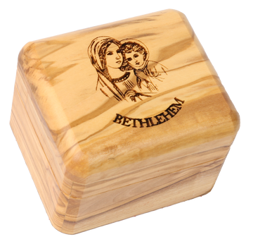 Olive Wood Box_Laser-engraved Virgin Mary with Baby Jesus