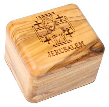 Olive Wood Box_Laser-engraved Jerusalem Cross and Face of Jesus