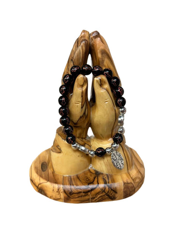 Jerusalem Cross Stretch Bracelet – Black Beads with Orange Crosses