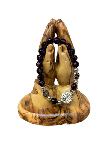 Jerusalem Cross Stretch Bracelet – Black Beads with pink Crosses