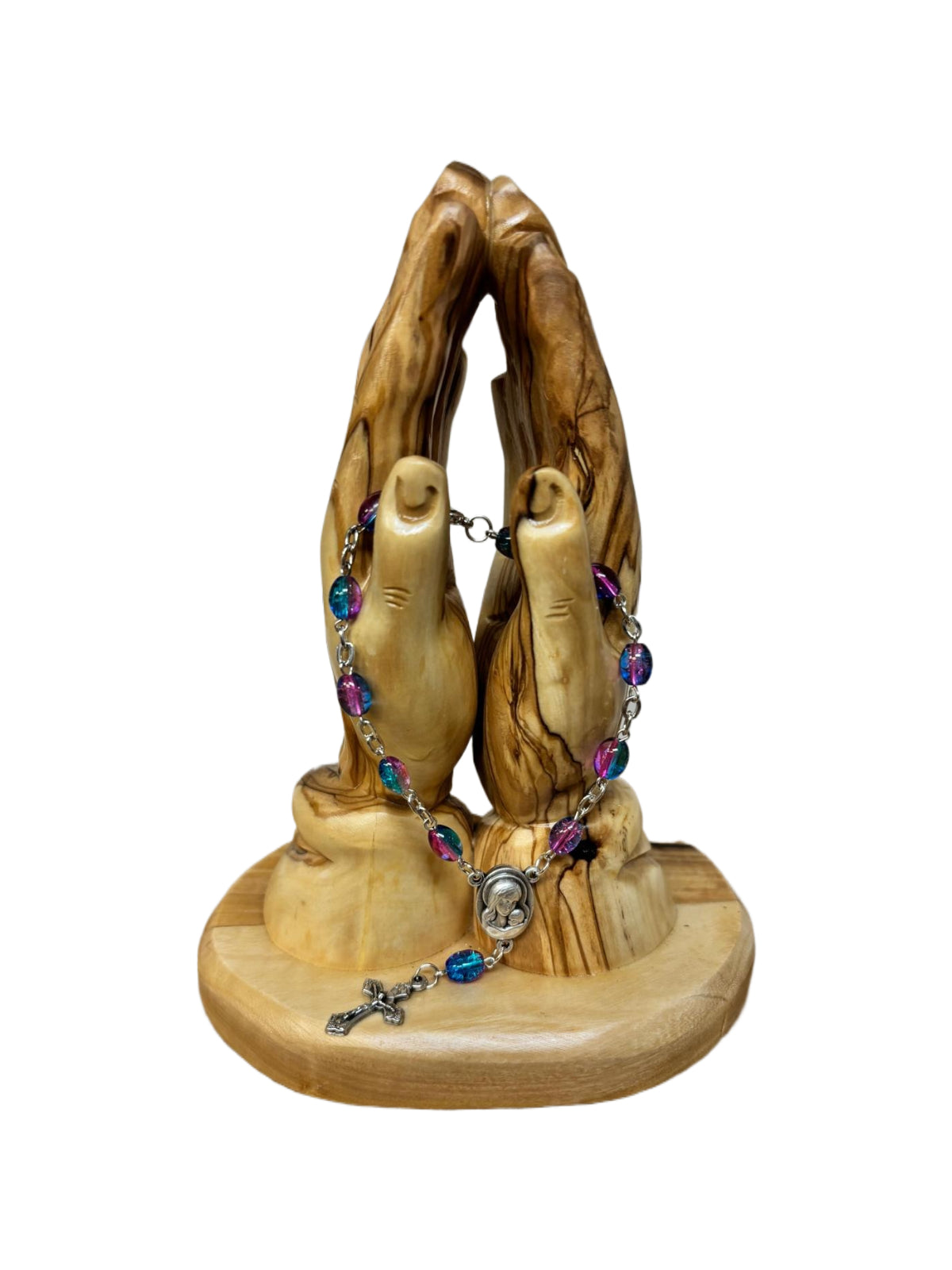 Multicolor Crystal Rosary Bracelet – Faceted Beads with Crucifix and Medal