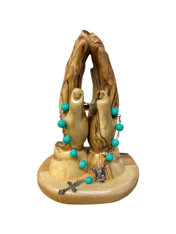 Turquoise Rosary Bracelet with Holy Land Soil – Silver Crucifix and Center Medal
