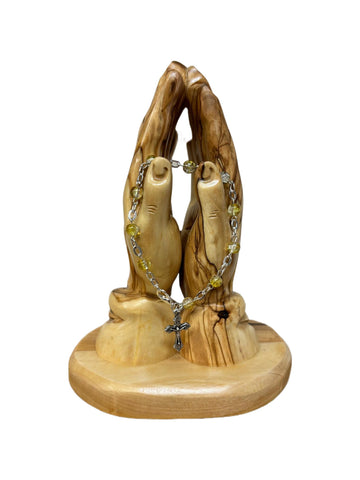 Yellow Crystal Rosary Bracelet with Silver Crucifix