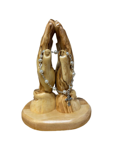 White Pearl-Style Rosary Bracelet with Silver Crucifix