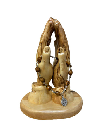 Olive Wood Rosary Bracelet with Jerusalem Cross Medal