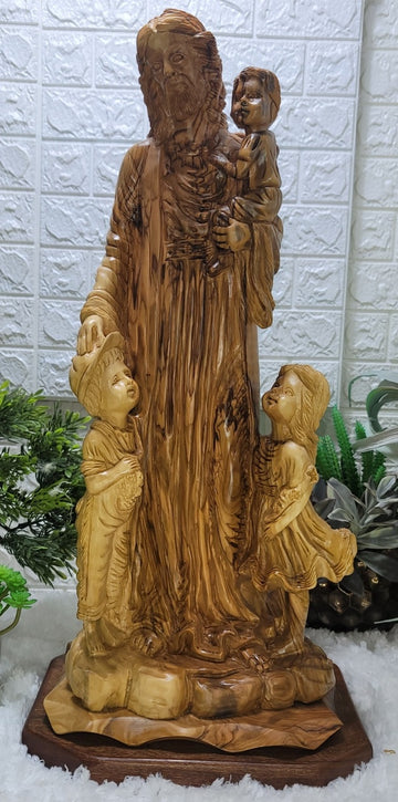 Olive Wood Figure of Jesus with Children