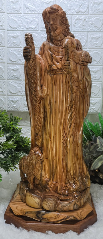 Shepherd Holding Sheep Olive Wood Large Figure