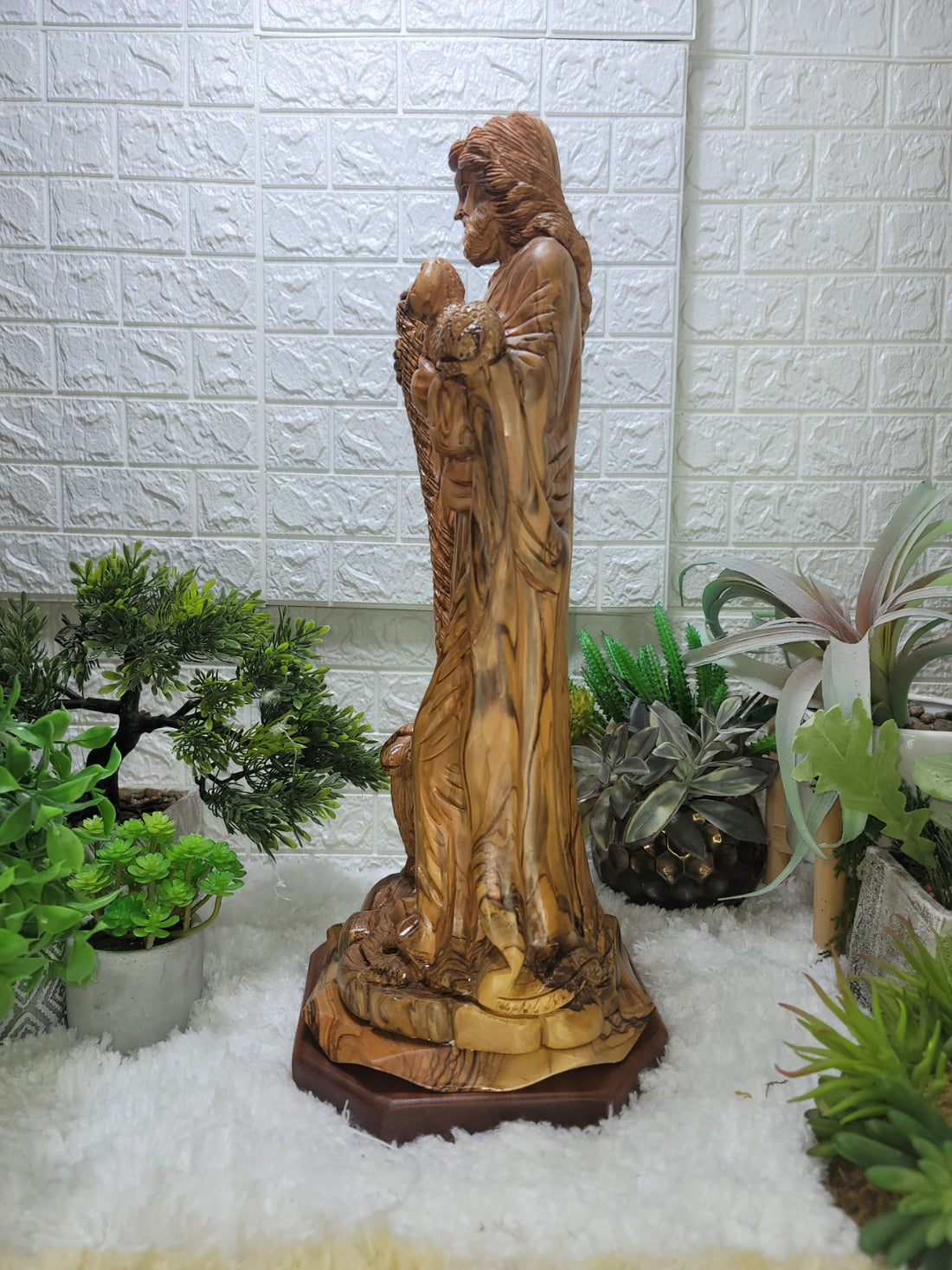 Shepherd Holding Sheep Olive Wood Large Figure
