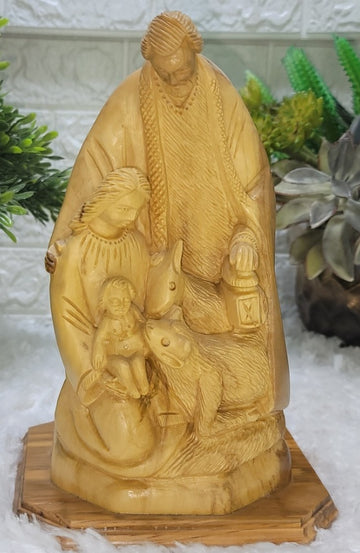 Holy Family with two Sheeps olive wood figure