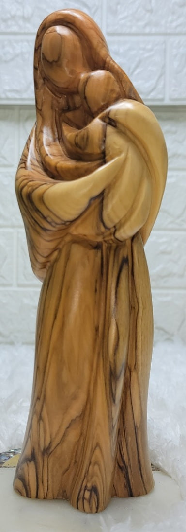 Olive Wood Statue of Mary Holding Baby Jesus