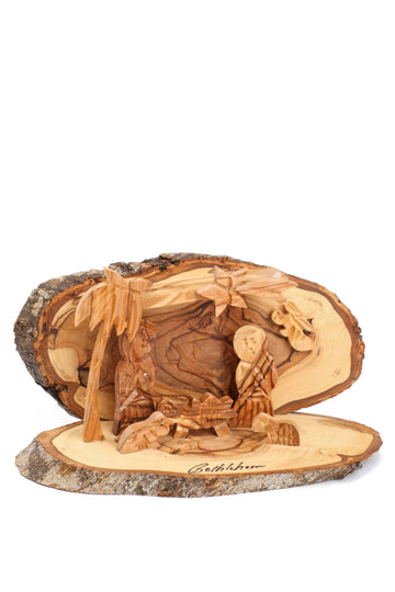 Olive Wood Nativity Scene_ Carved Oval Grotto