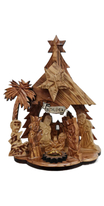 Olive Wood Nativity Scene_ Musical with Star