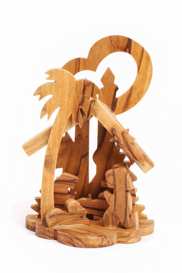 Olive Wood Nativity Scene_ Carved Grotto with Candle Background