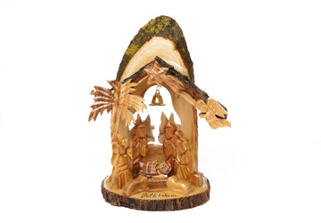 Olive Wood Nartivity Scene_ Grotto with Two Donkeys