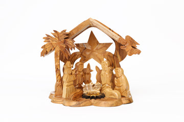 Olive Wood Nativity Scene_ Star of Bethlehem and Holy Object