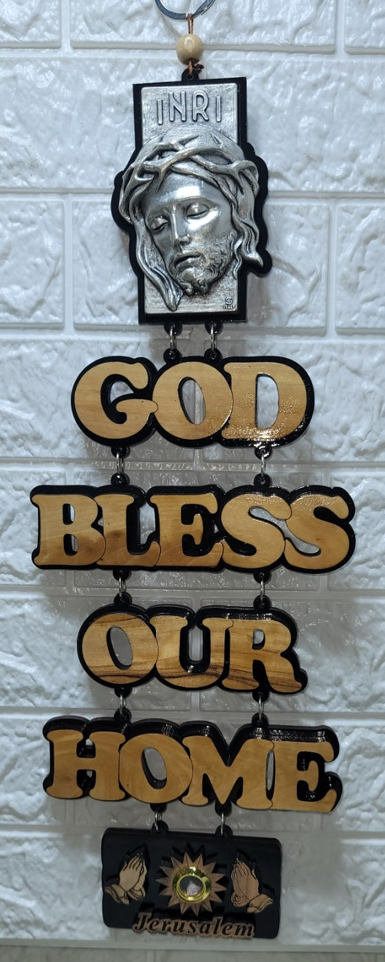 God Bless our Home Olive Wood Wall Sign