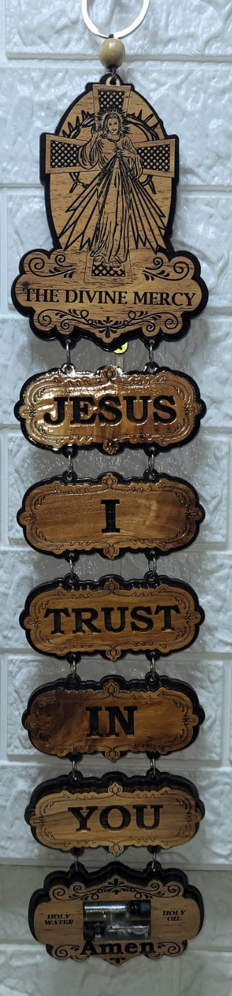 Jesus I Trust In You  & Decine Mercy Olive Wood Piece with Holy Water and Holy Oil