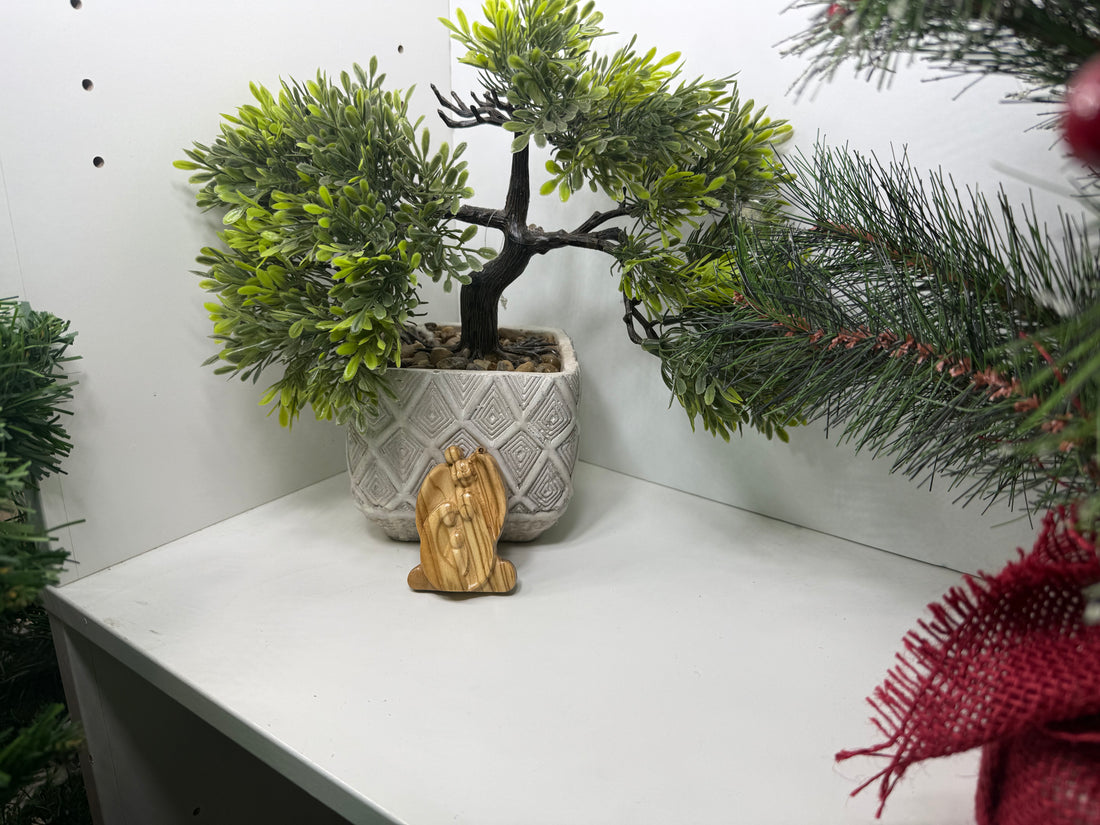 Olive Wood Ornament_ Holy Family with Angel