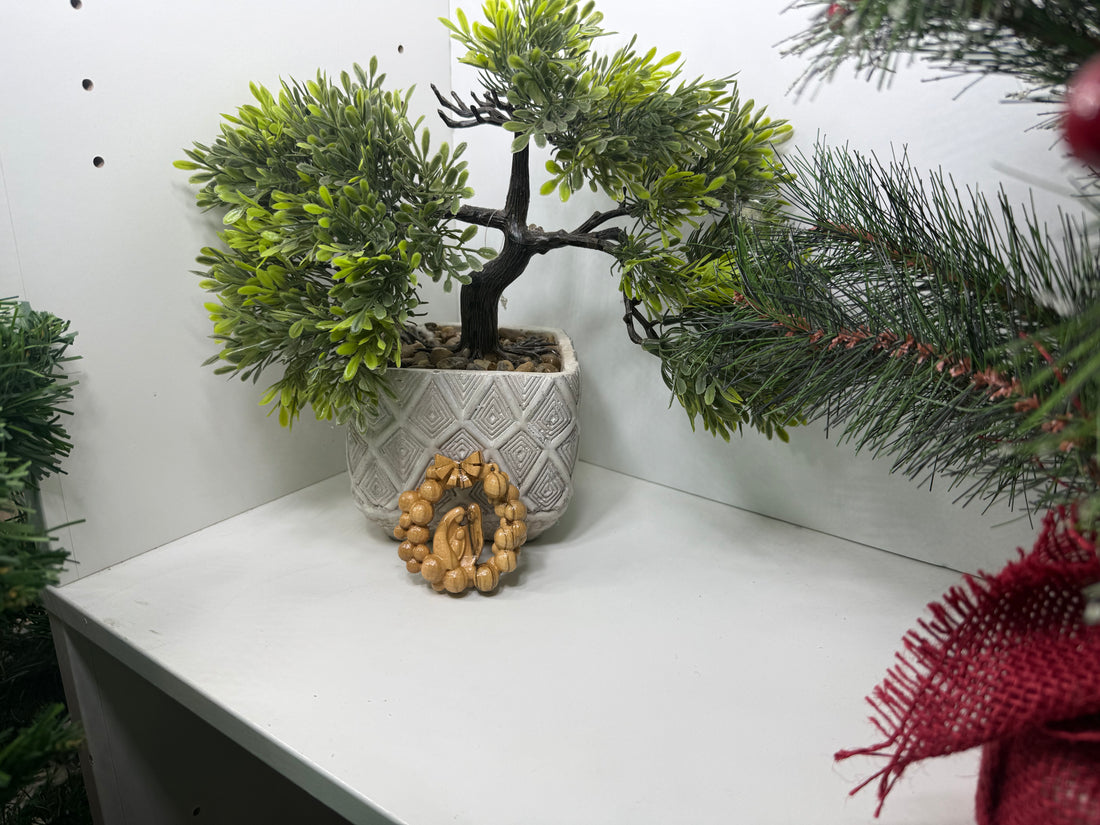 Olive Wood Ornament_ Holy Family in Christmas Wreath