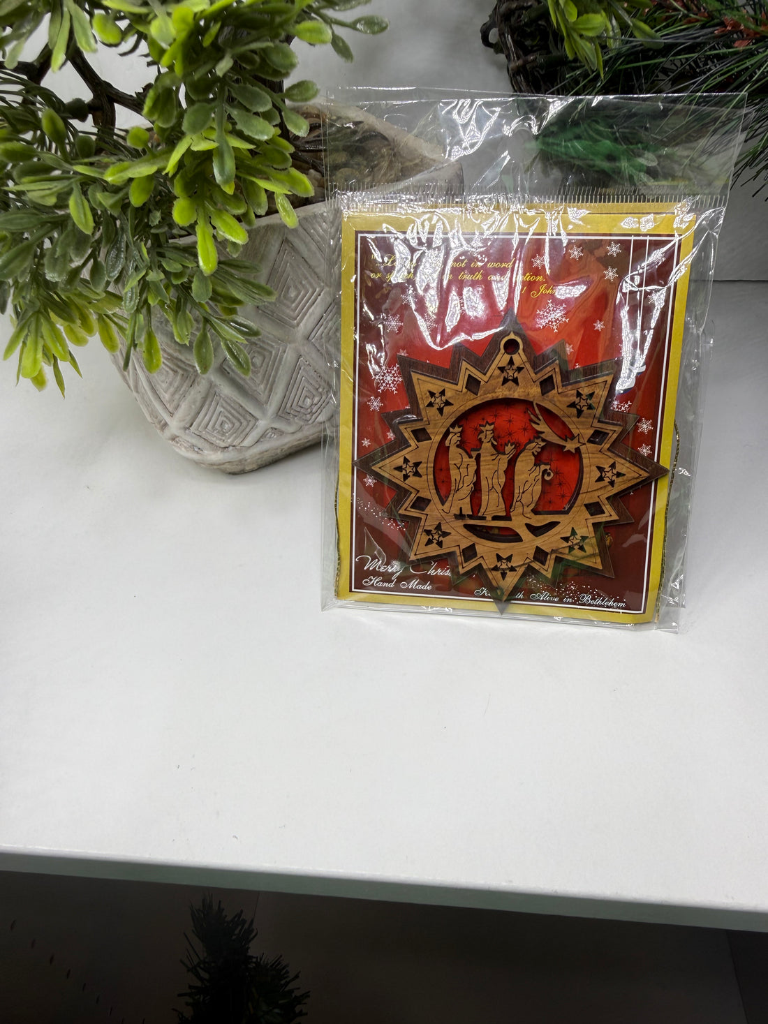 Olive Wood Ornament_ Double Layered Star with Three Wise Men