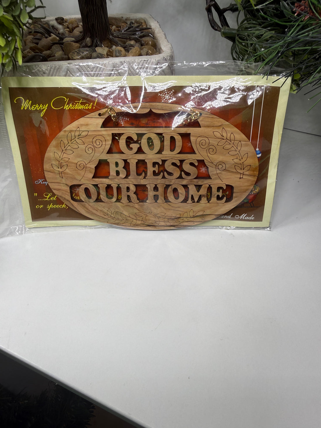Olive Wood Ornament_ "God Bless Our Home" Plaque