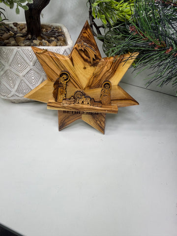 Olive Wood Ornament_ Nativity Scene in Star