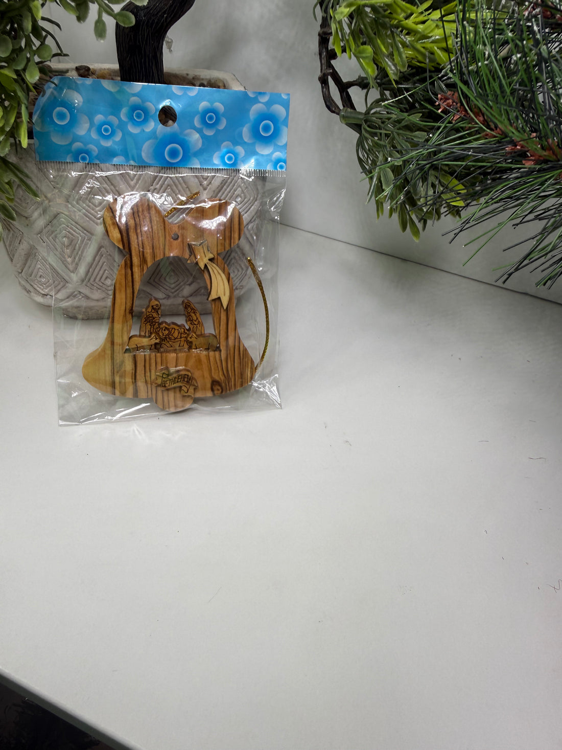 Olive Wood Ornament_ Nativity Scene in Bell