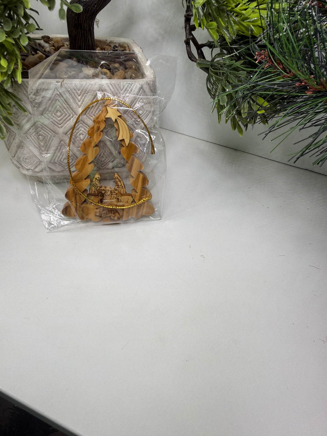 Olive Wood Ornament_ Nativity Scene in Christmas Tree