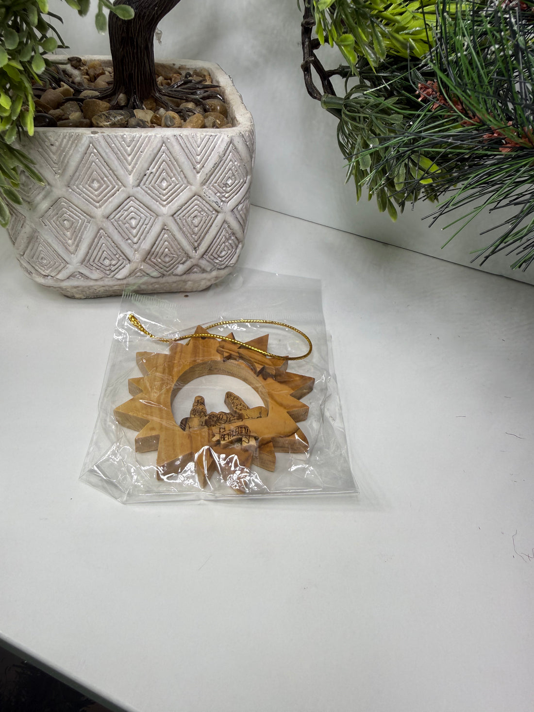 Olive Wood Ornament_ Nativity Scene in Star